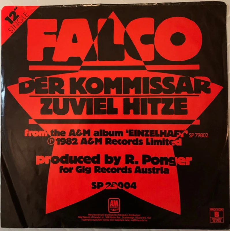 12" Single: Falco - Der Kommissar / Zuviel Hitze