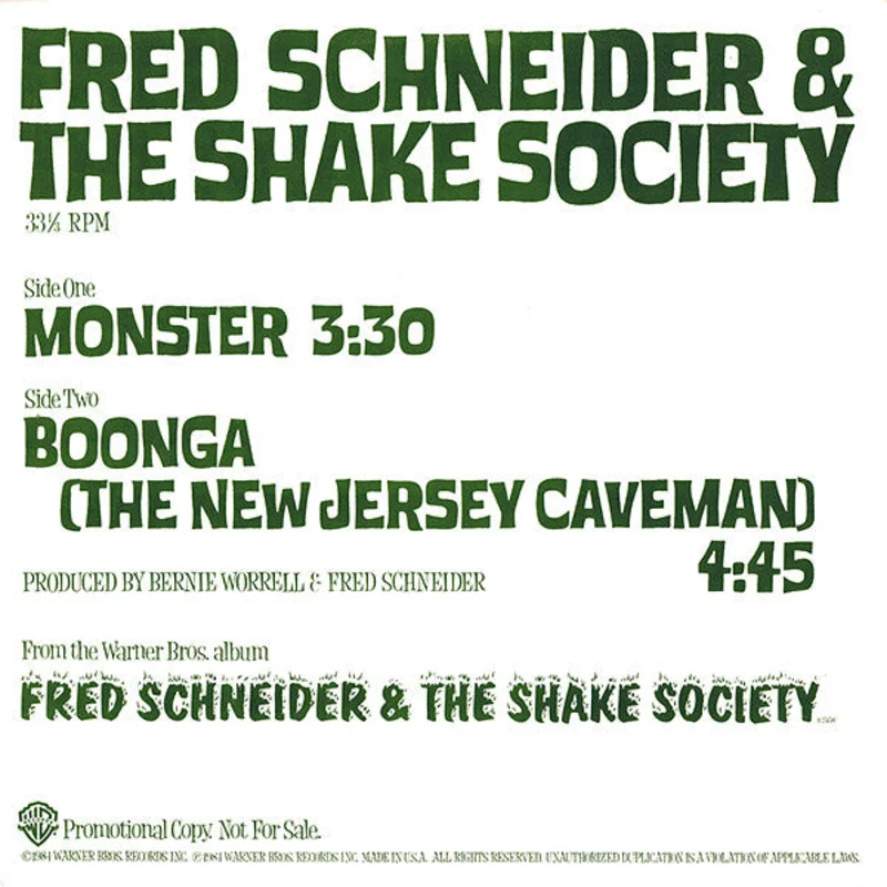 12" Single: Fred Schneider & The Shake Society - Monster
