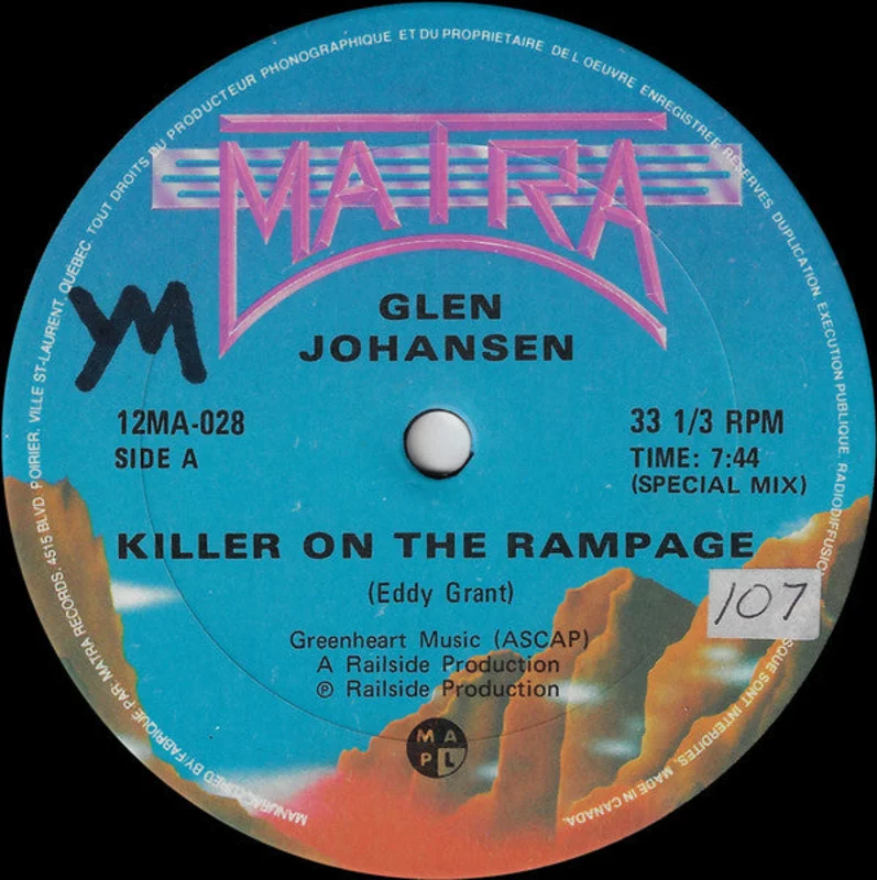 12" Single: Glen Johansen - Killer On The Rampage
