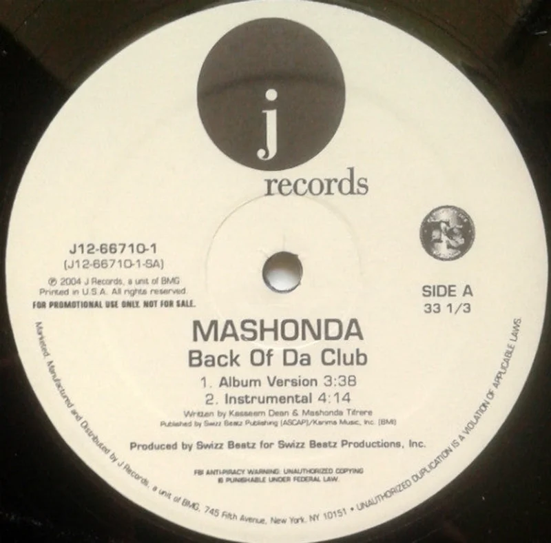 12" Single: Mashonda - Back Of Da Club