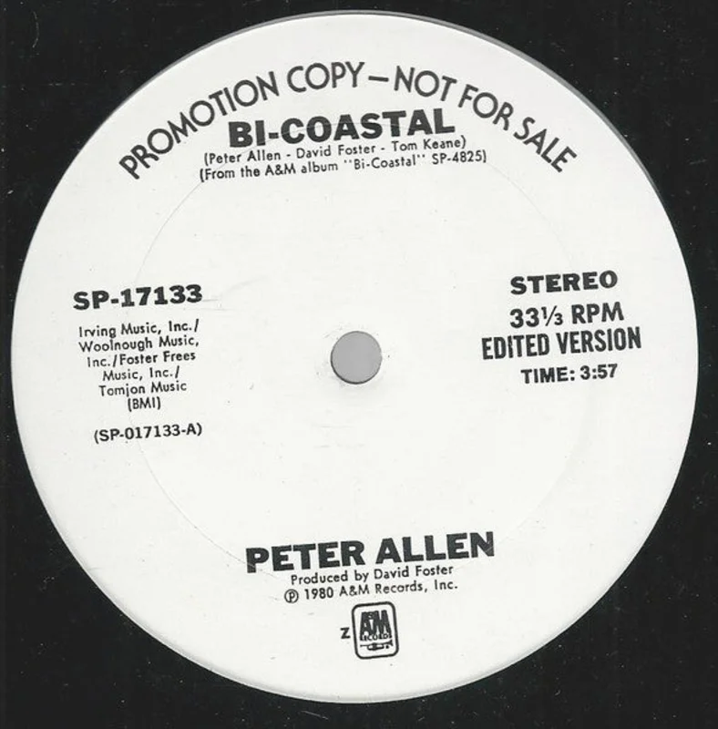 12" Single: Peter Allen - Bi-Coastal