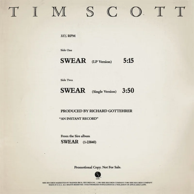 12" Single: Tim Scott McConnell - Swear