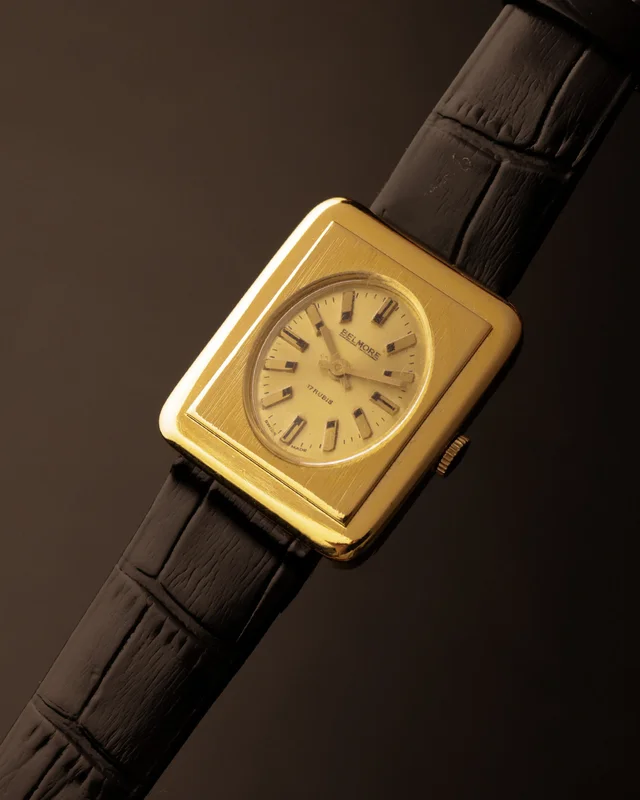 Belmore 17 Rubis Vintage Rectangular Watch Gold Dial (Manual Wind)