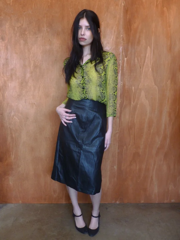 Black Leather Midi Skirt (S)