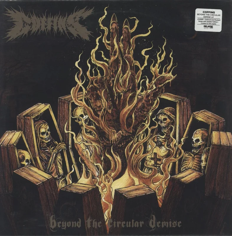 Coffins Beyond The Circular Demise - Mustard / Oxblood Merge W/ Black, Orange, And White Splatter Vinyl US Vinyl LP