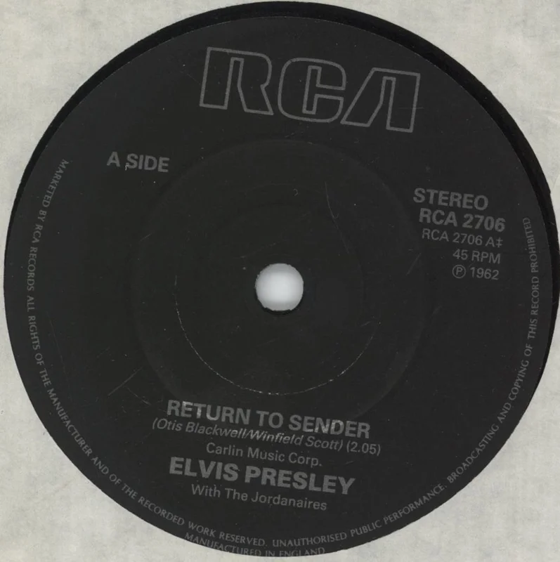 Elvis Presley Return To Sender UK 7" vinyl