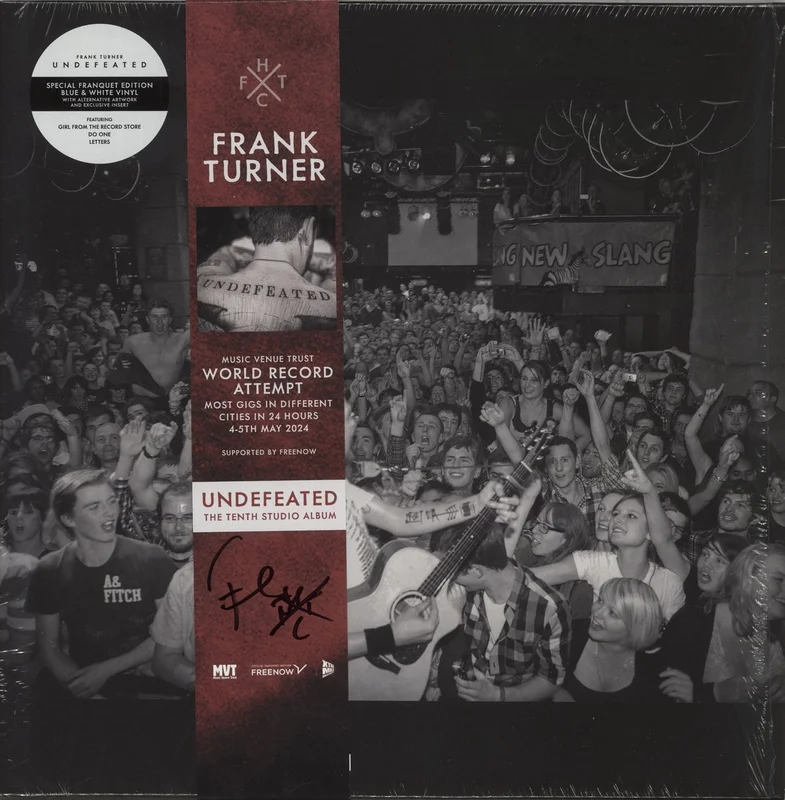 Frank Turner Undefeated - Blue & White Split Vinyl - Autographed Obi UK Vinyl LP