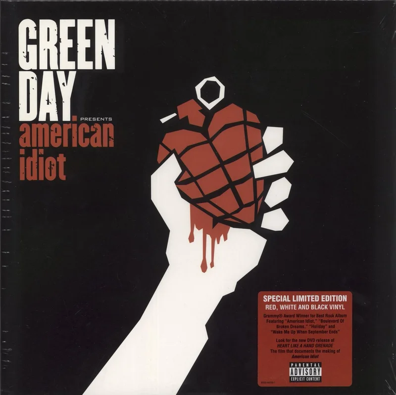 Green Day American Idiot - Red Marbled and White Marbled Vinyl UK 2-LP vinyl set