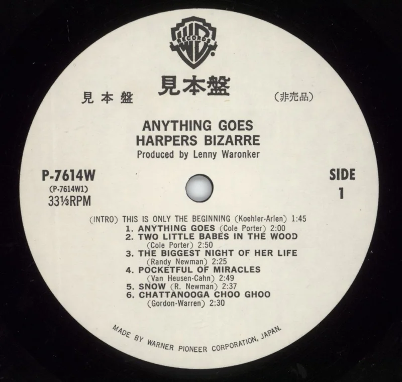 Harpers Bizarre Anything Goes Japanese Promo Vinyl LP