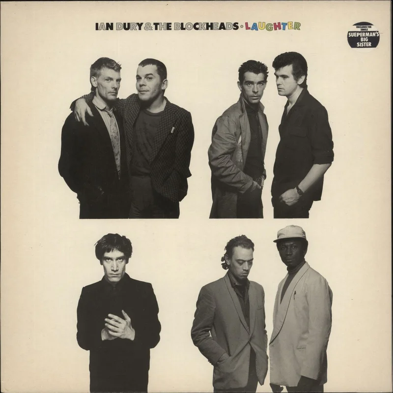 Ian Dury Laughter + John Turnbull & Mickey Gallagher inner - Warning Sticker UK Vinyl LP