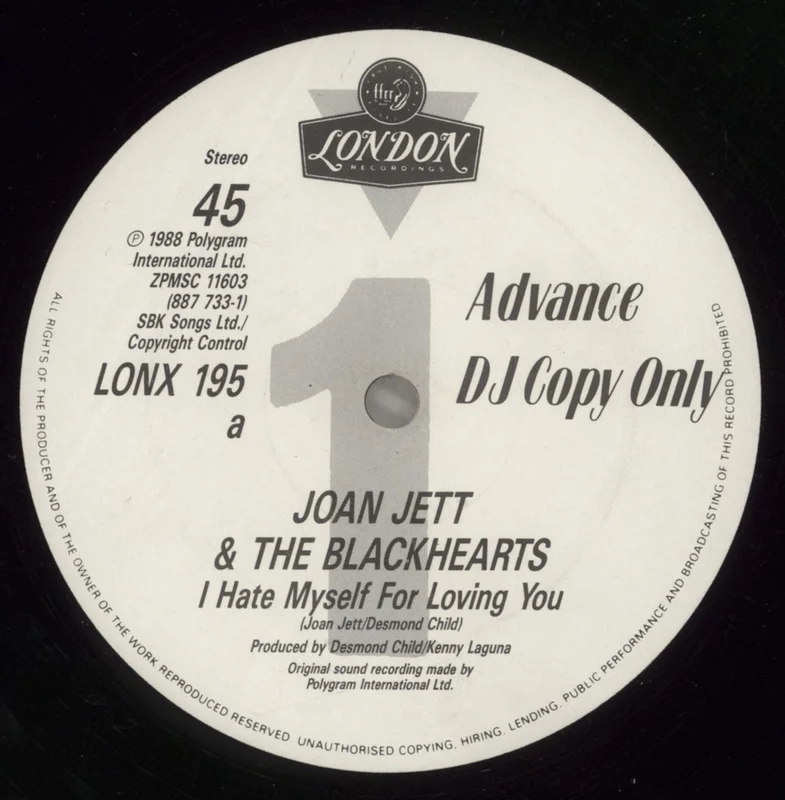 Joan Jett I Hate Myself For Loving You - Advance DJ Copy UK Promo 12" vinyl