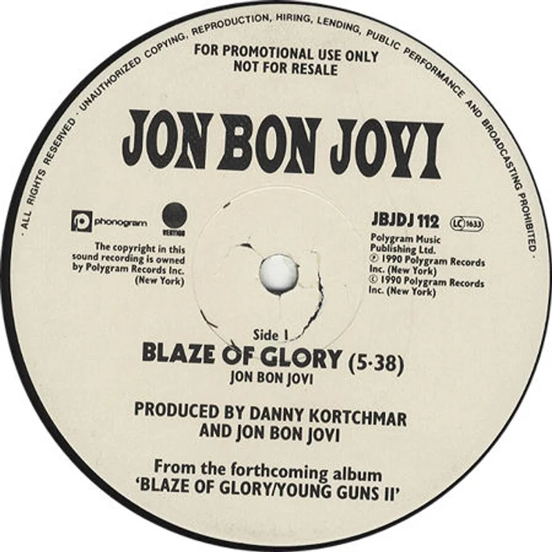 Jon Bon Jovi Blaze Of Glory UK Promo 12" vinyl