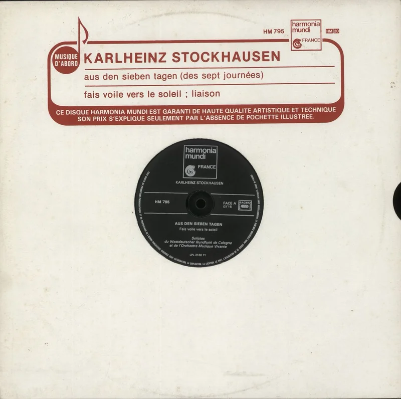 Karlheinz Stockhausen Karlheinz Stockhausen: Aus Den Sieben Tagen French Vinyl LP