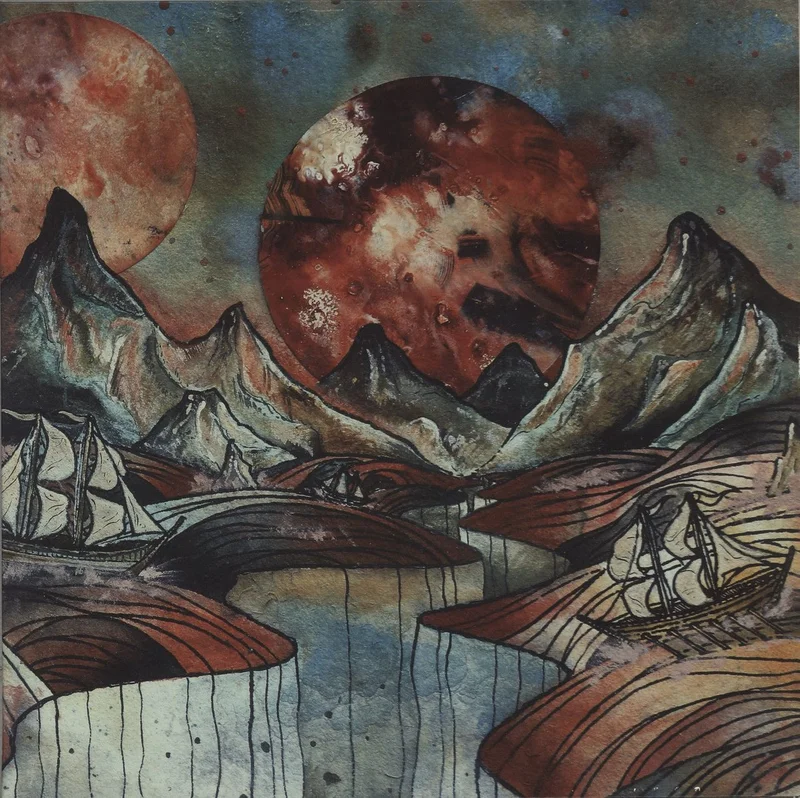 Khan (Stoner Rock) Vale - Clear w/ Orange Black White and Blue 'Iridis Splatter' Vinyl Australian 2-LP vinyl set