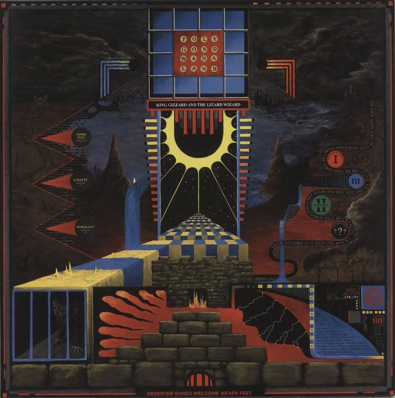 King Gizzard And The Lizard Wizard Polygondwanaland - Blue Monday / Mellow Yellow split color vinyl with Blood Red splatter UK Vinyl LP