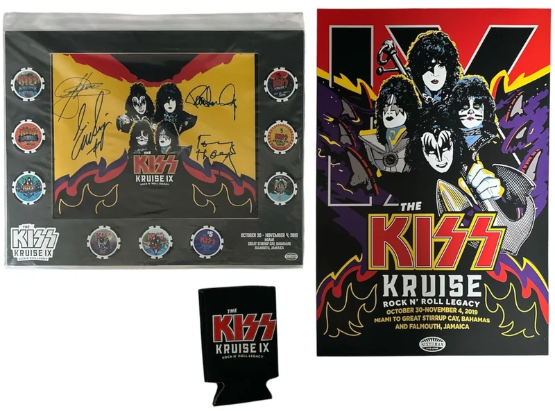 Kiss Kiss Kruise IX Poker Chip Set Display Miami 2019 + Poster & Drinks Can Holder - Autographed US Memorabilia