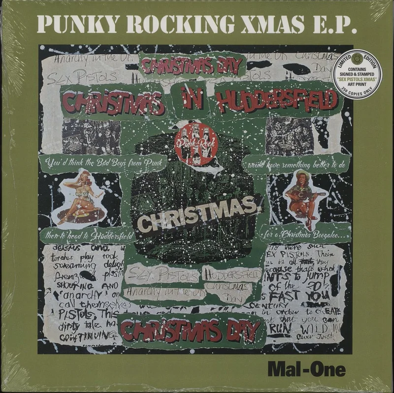MAL-ONE Punky Rocking Xmas EP - SEX PISTOLS sleeve & art print UK 12" vinyl
