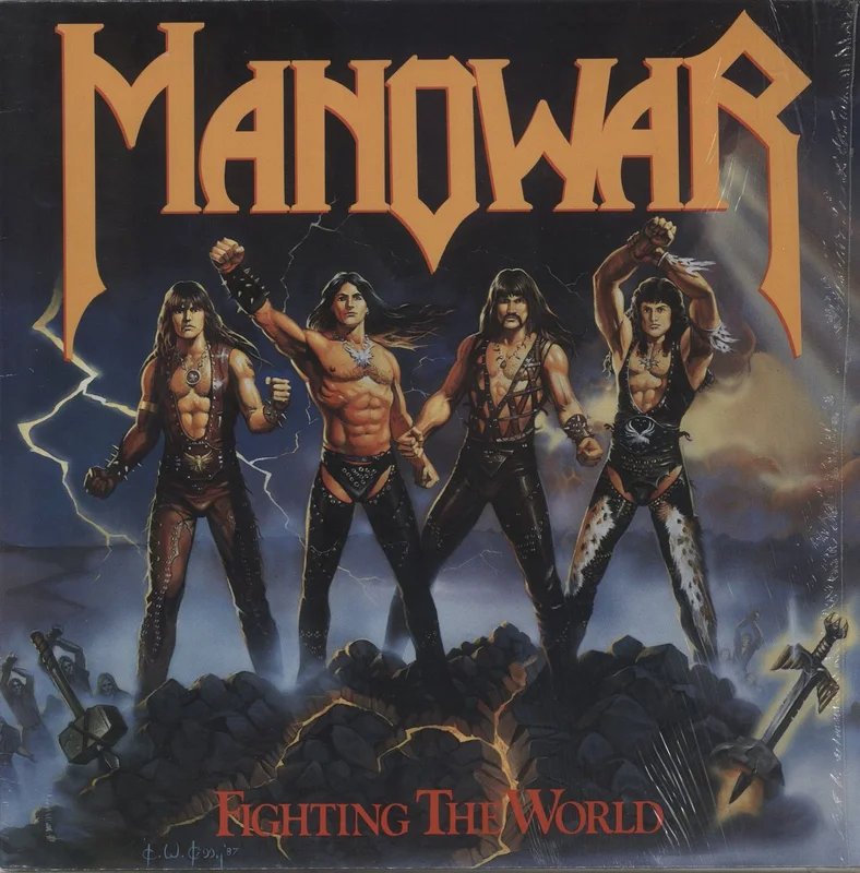 Manowar Fighting The World - Open Shrink German Vinyl LP