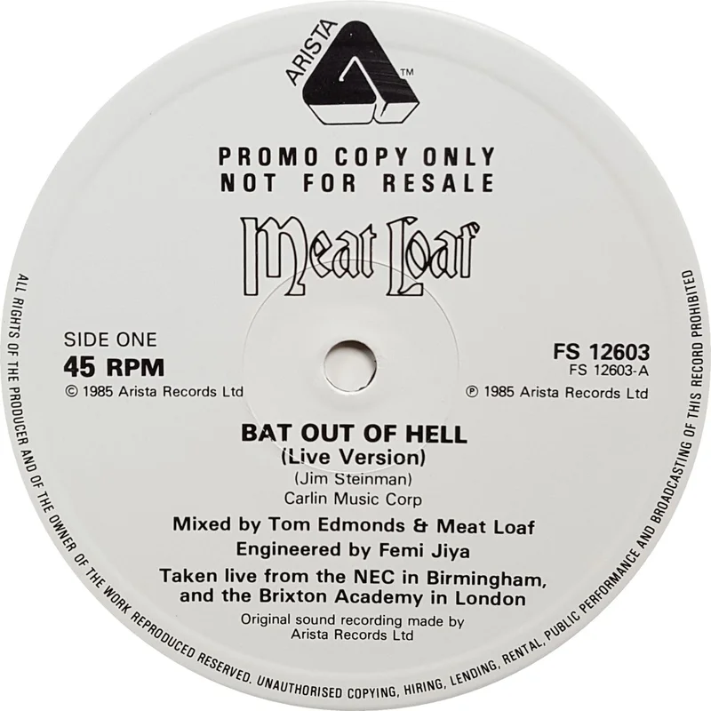 Meat Loaf Bat Out Of Hell - Live UK Promo 12" vinyl