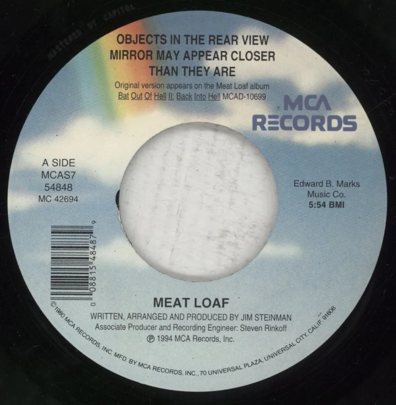 Meat Loaf Objects In The Rear View Mirror May Appear Closer Than They US 7" vinyl