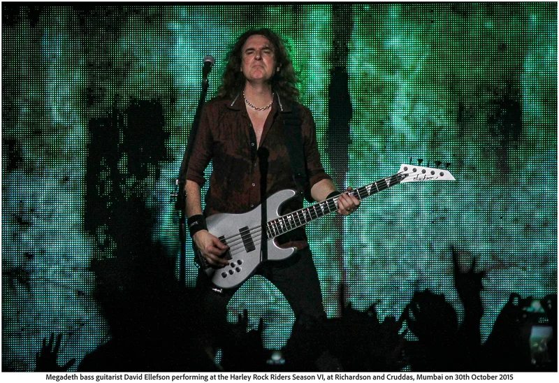 Megadeth bass guitarist David Ellefson performing at the Harley Rock Riders Season VI, at Richardson and Cruddas, Mumbai on 30th October 2015