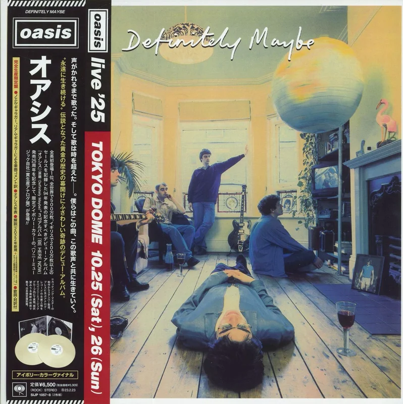 Oasis Definitely Maybe - Ivory Vinyl - Live '25 Obi + Print Japanese 2-LP vinyl set