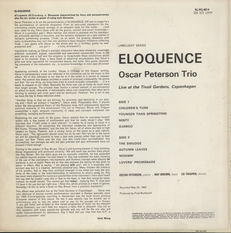Oscar Peterson Live At The Tivoli Gardens, Copenhagen UK Vinyl LP