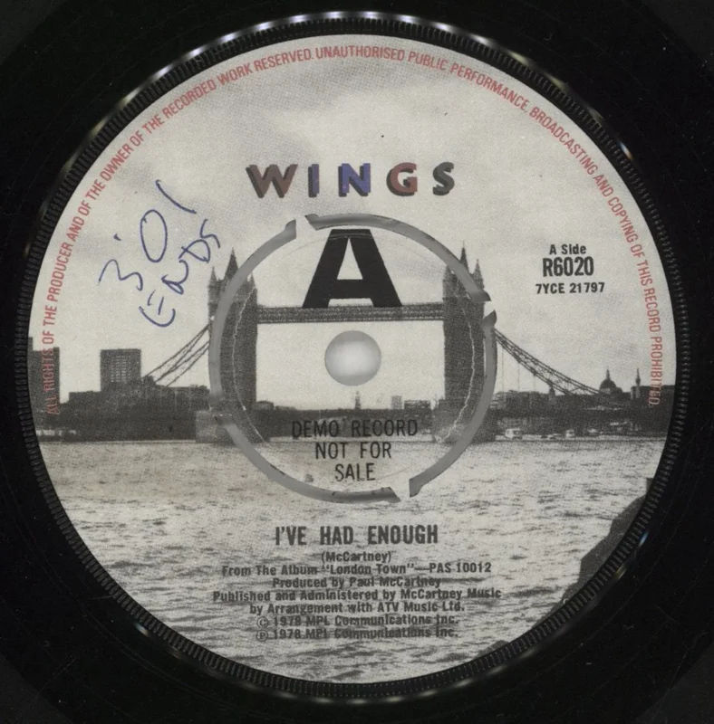 Paul McCartney and Wings I've Had Enough - A Label - WOL UK Promo 7" vinyl