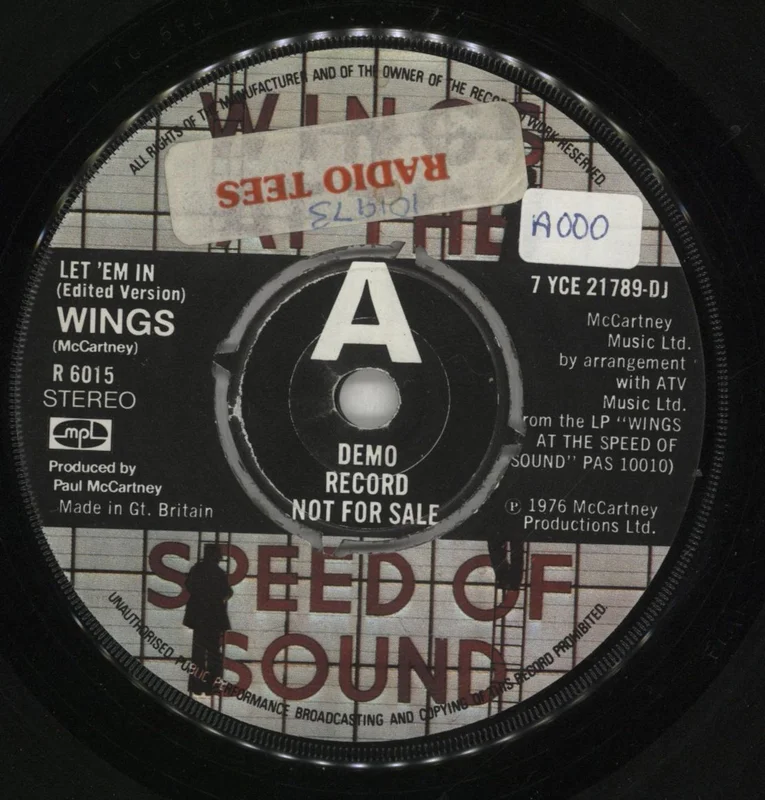 Paul McCartney and Wings Let 'Em In - A Label - ex-library UK Promo 7" vinyl
