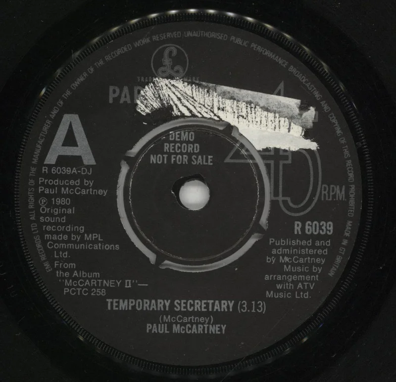 Paul McCartney and Wings Temporary Secretary - VG UK 7" vinyl