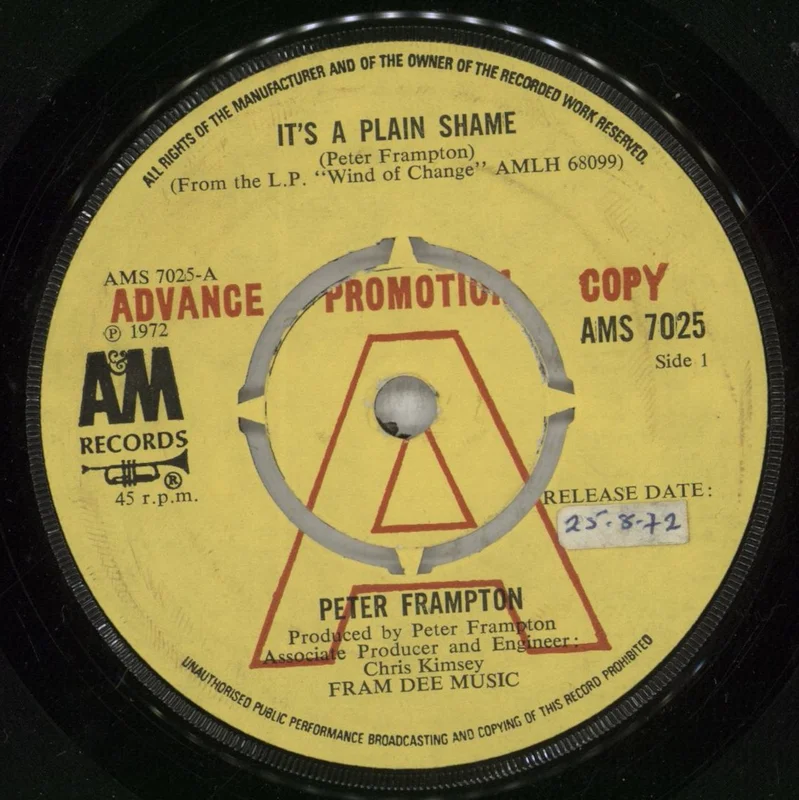 Peter Frampton It's A Plain Shame UK Promo 7" vinyl
