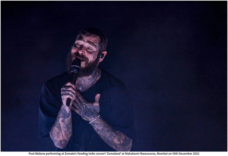 Post Malone performing at Zomato_s Feeding India concert _Zomaland_ at Mahalaxmi Racecourse, Mumbai on 10th December 2022 (Photo Frame)