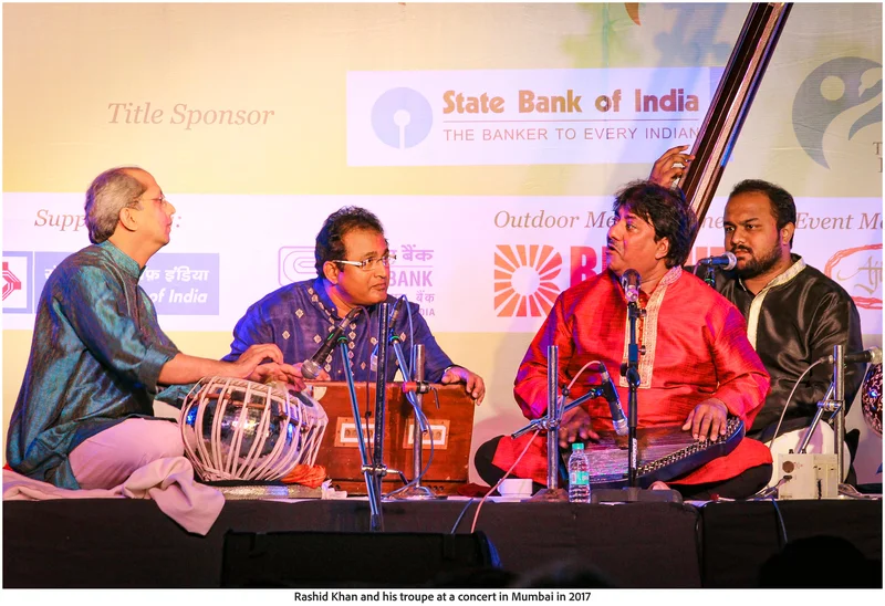 Rashid Khan and his troupe at a concert in Mumbai in 2017 (Photo Frame)