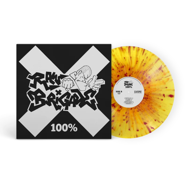 Raw Brigade - 100% (SPANISH VERSION) Yellow Base with Apple Red & Orange Splatter Vinyl