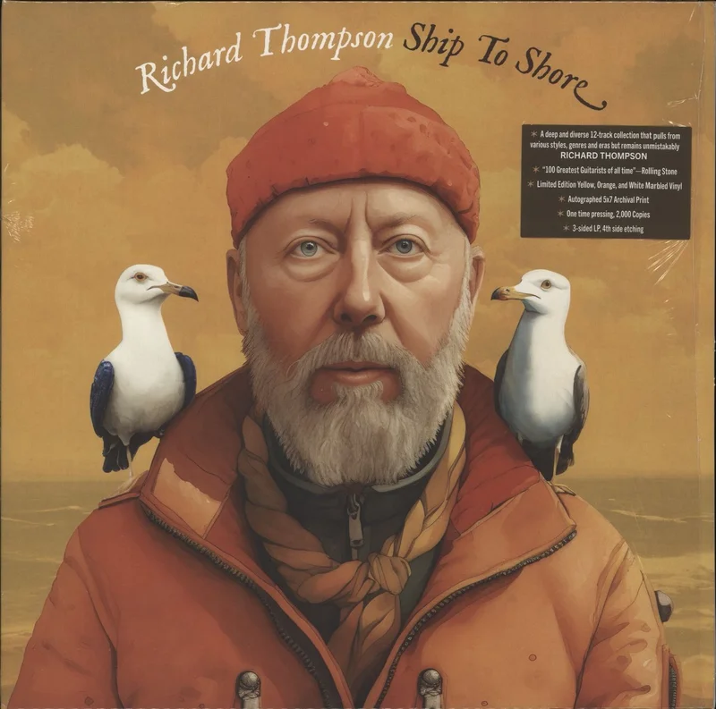 Richard Thompson Ship To Shore - Etched D-Side - Yellow, Orange And White Marbled Vinyl - Autographed Card UK 2-LP vinyl set