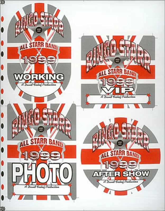 Ringo Starr 1999 Tour Passes - Uncut Sheet Of Press Passes US Tour pass