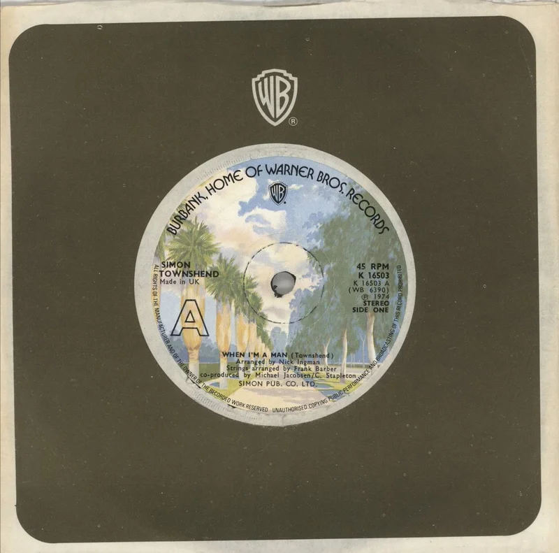Simon Townshend When I'm A Man UK 7" vinyl