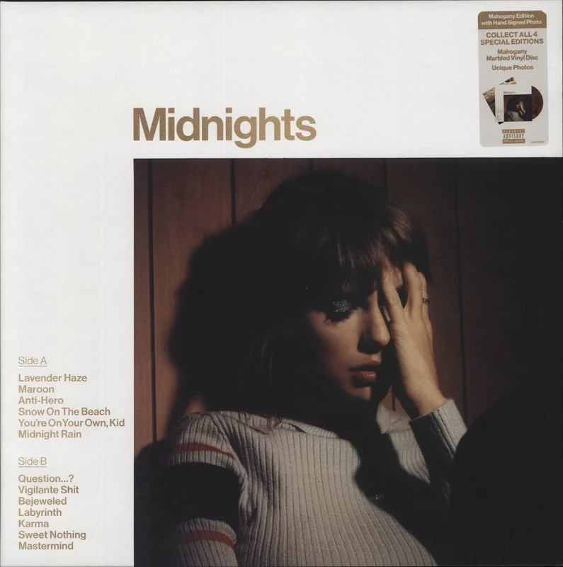 Taylor Swift Midnights - Mahogany Marbled Vinyl + Autographed Art Print UK Vinyl LP