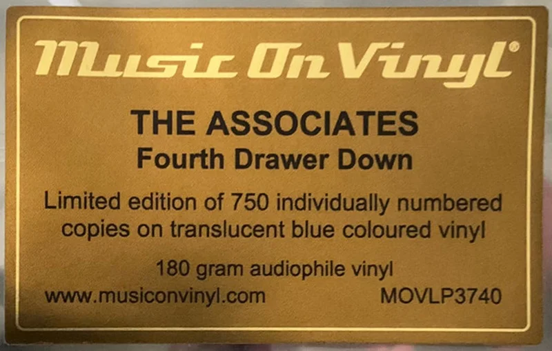 The Associates Fourth Drawer Down - Blue Vinyl 180 Gram UK Vinyl LP