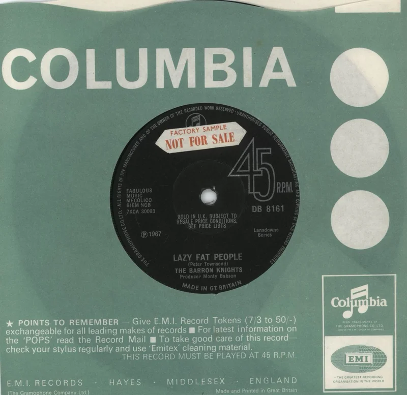 The Barron Knights Lazy Fat People UK Promo 7" vinyl