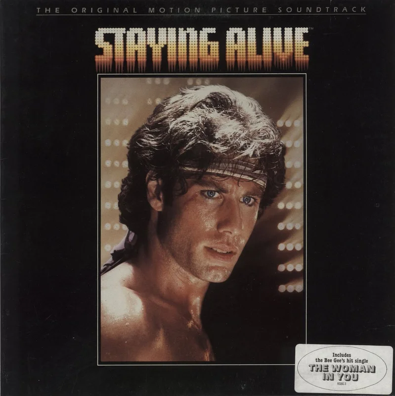 The Bee Gees Staying Alive - Sticker UK Vinyl LP