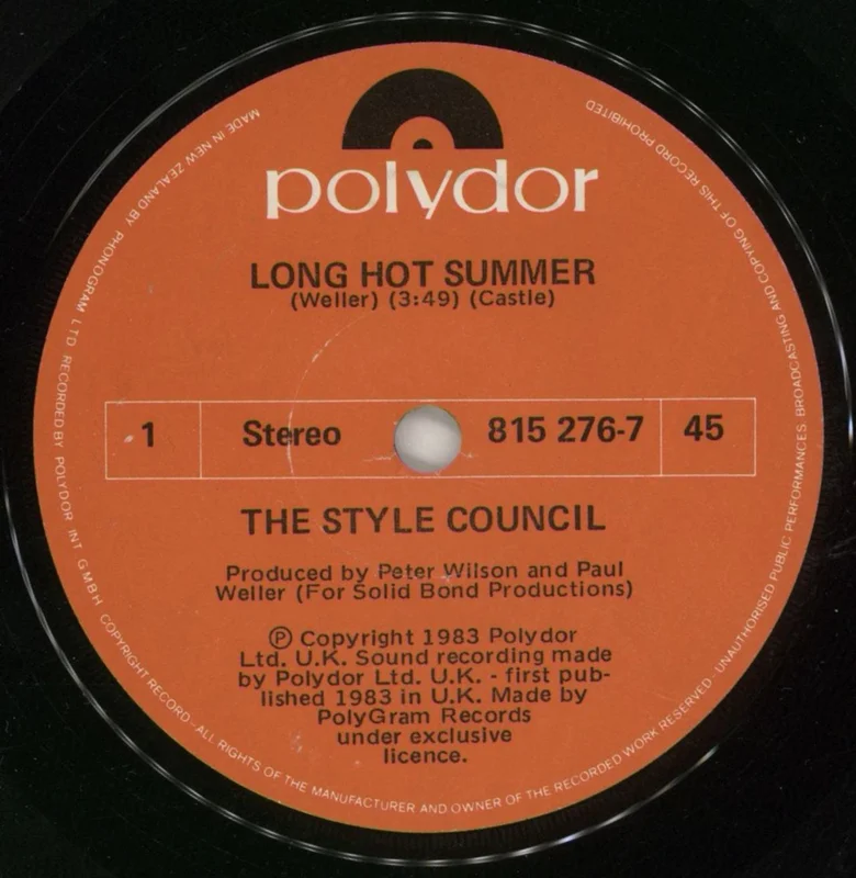 The Style Council Long Hot Summer New Zealand 7" vinyl