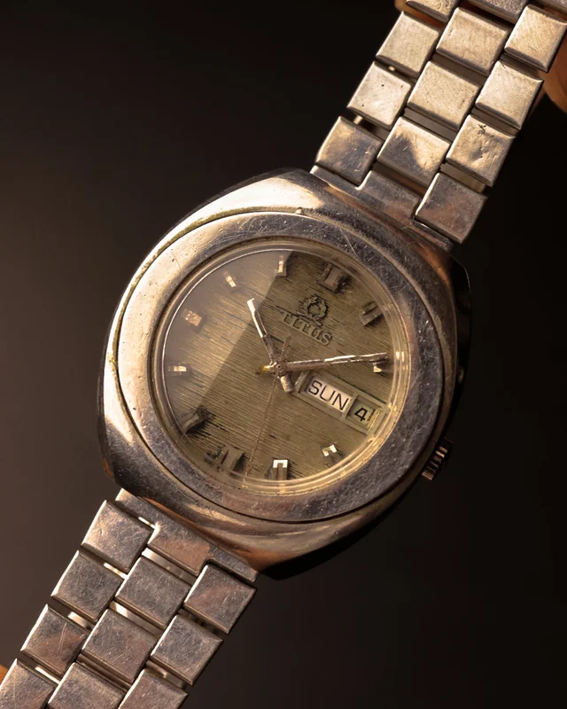 Titus Automatic Day-Date Brushed Steel Dial (1970s Vintage) [40mm]