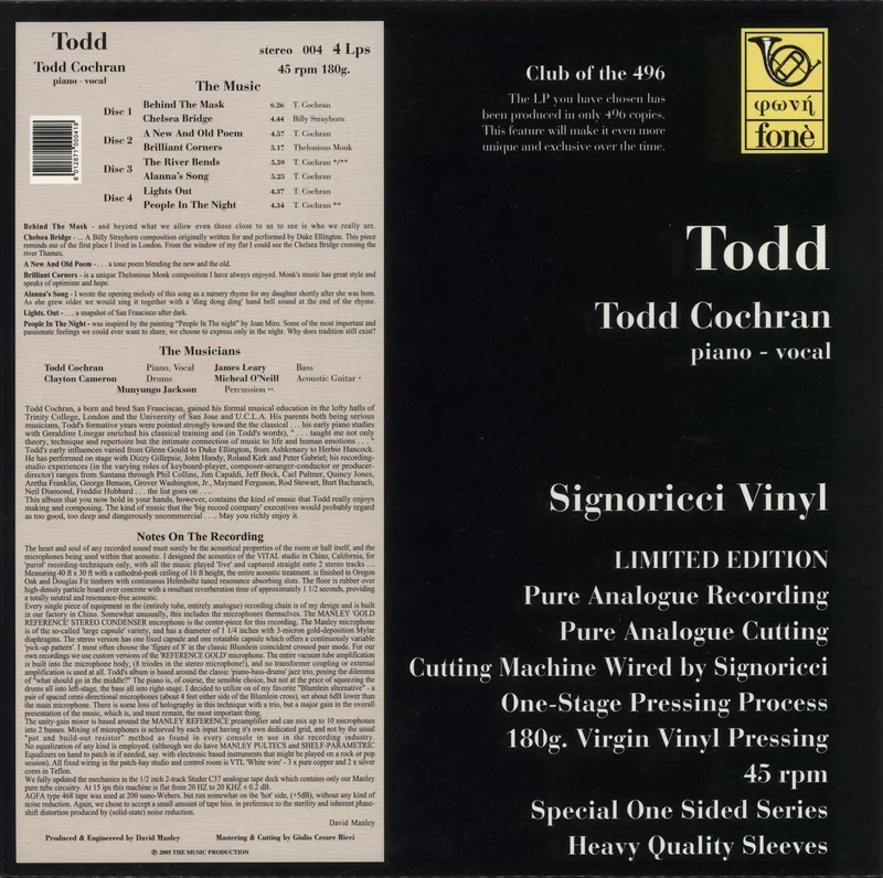 Todd Cochran Todd - 180gm Vinyl Italian 4-LP vinyl set