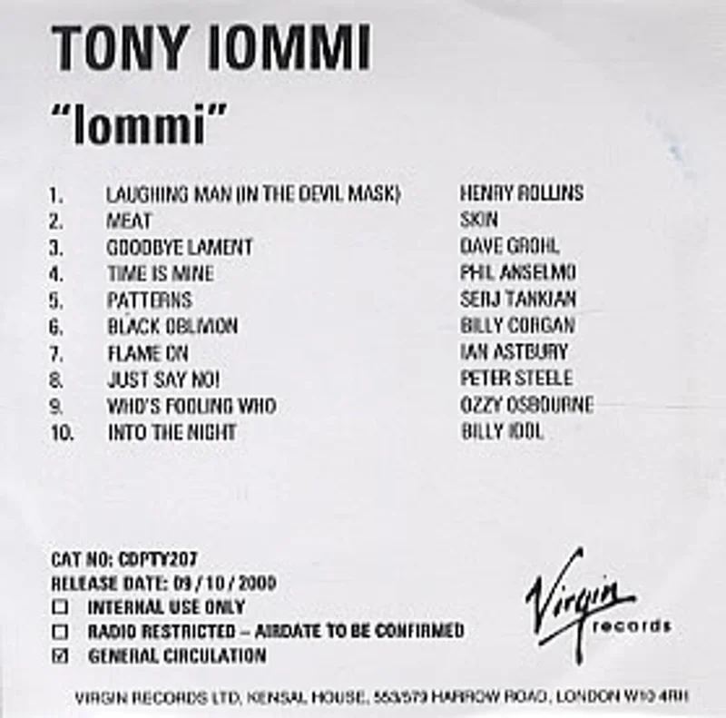 Tony Iommi Iommi UK Promo CD-R acetate