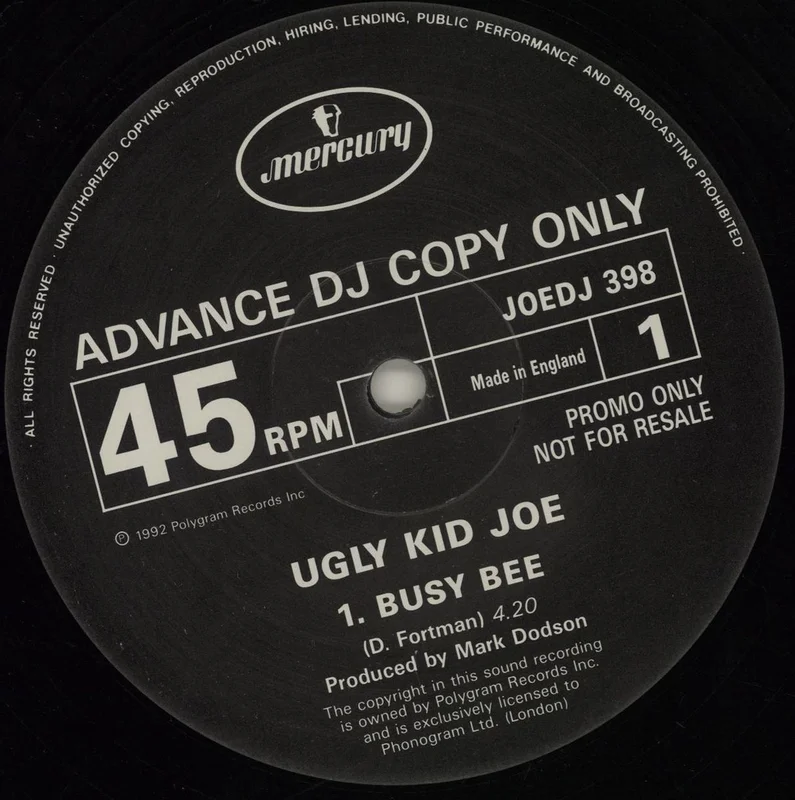 Ugly Kid Joe Busy Bee UK Promo 12" vinyl